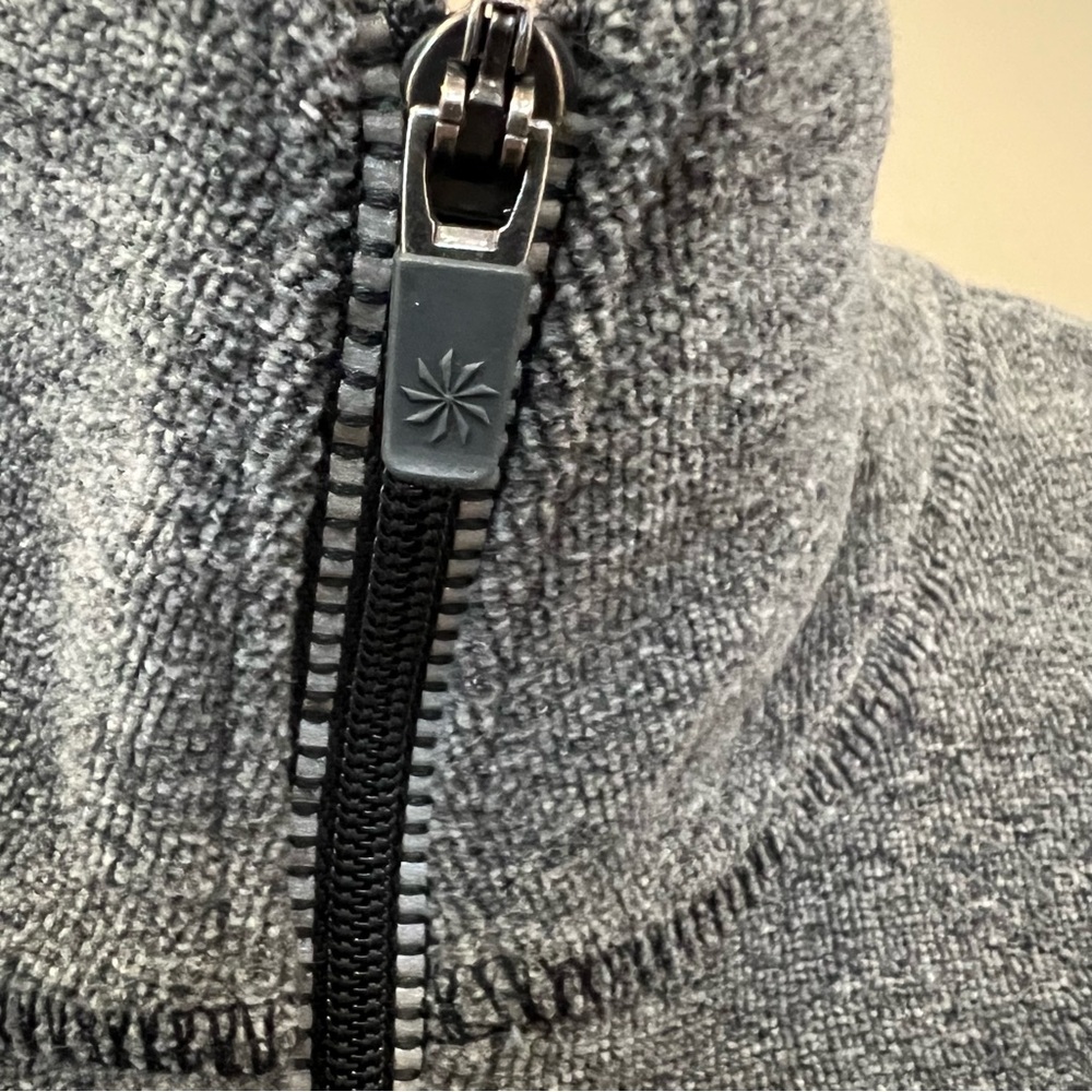 2 pc Athleta Bag 1/4 Zip Knit Sweater Fleece Flare Hem Sz S Gray Puff‎ Shoulders - Picture 4 of 16